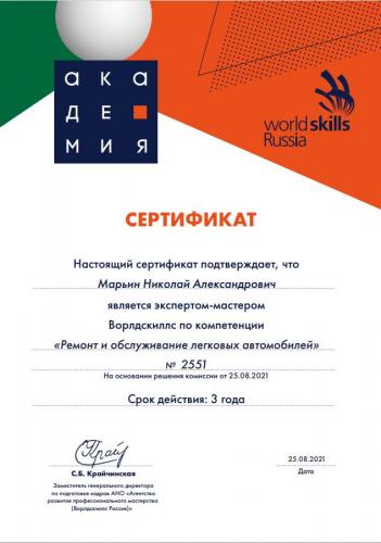 Сертифицированный эксперт-мастер WorldSkills