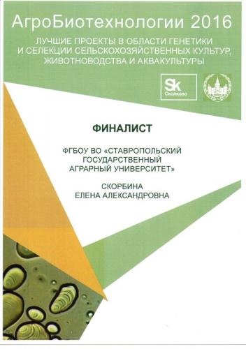 Финалистом конкурса Фонда Сколково «АгроБиоТехнологии – 2016» стал проект учёных Ставропольского ГАУ 